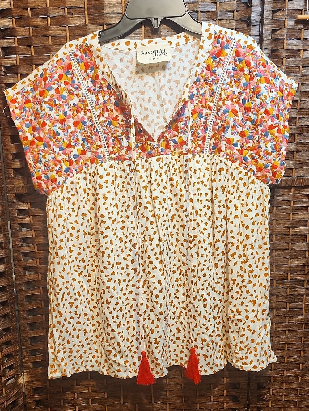 Savanna Jane Multicolor Floral & Cream Tassel Blouse